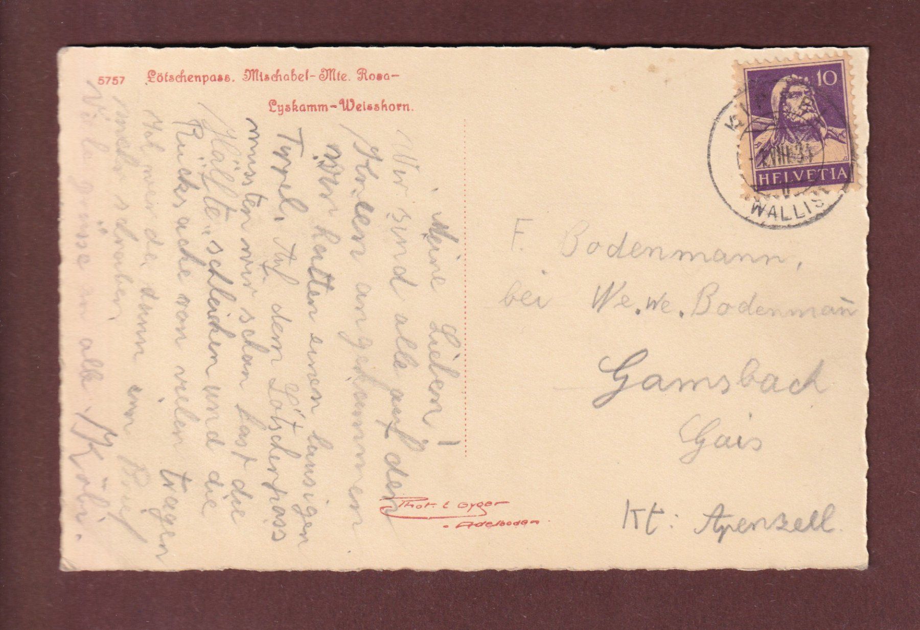 Ansichtskarten: LÖTSCHENPASS - E. Gyger - 1931 – Gebraucht aus Pully von nicecards-shop 1