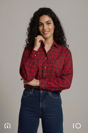 Viyella Rot-Tartan kariertes Woll-Baumwoll-Button-Down-Hemd