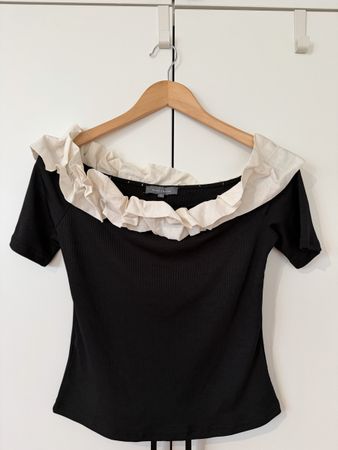 Bread n Butter Black Ruffle Neckline Top, Size S