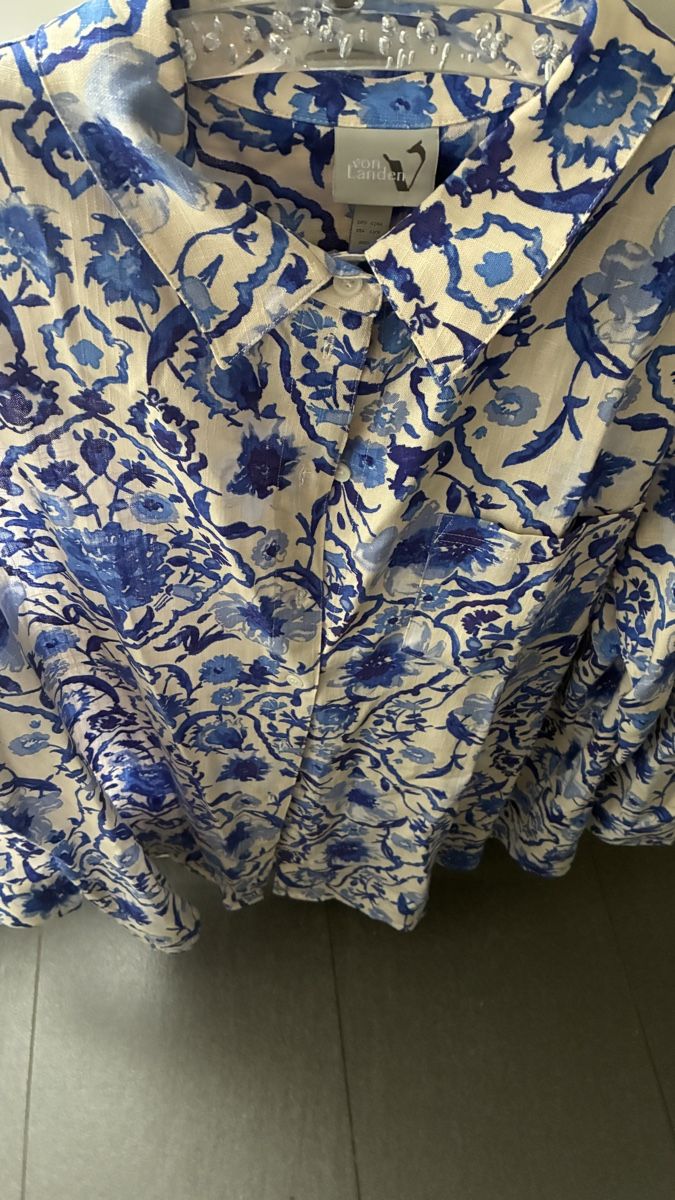 Ulla Popken Pantaloni: Ulla Popken Hose/Bluse blau/weiss gemustert, Grösse XL, neu – Nuovo e nell'imballaggio originale da Reinach BL venduto da santrian 6