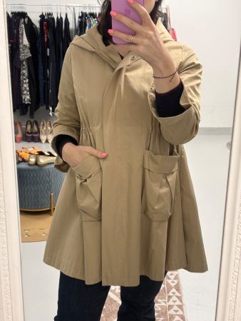 Leonardo Kurzmantel beige mit Kapuze weit Regenmantel 34
