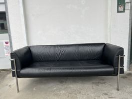 70er Jahre Vintage 3er Ledersofa Chrom