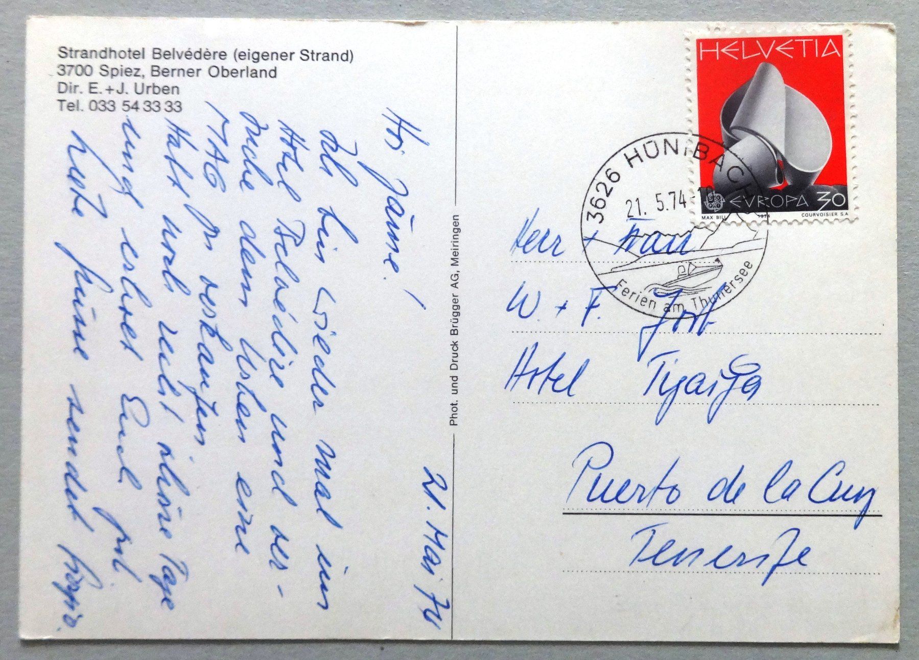 Cartes postales: Strandhotel Belvédère, Spiez – D'occasion à Fétigny par Billy2miny 1