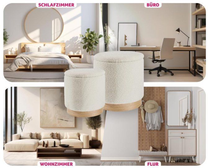 Sgabelli: 2er Set Hocker mit Stauraum Bouclé Sitzhocker AMELIE – Nuovo e nell'imballaggio originale da Lachen SZ venduto da sw3zzy 6