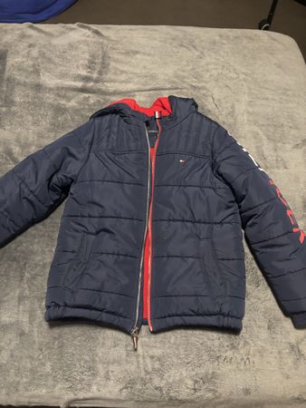 Kids Tommy Hilfiger Puffer Jacket Blue Red Size M 10/12