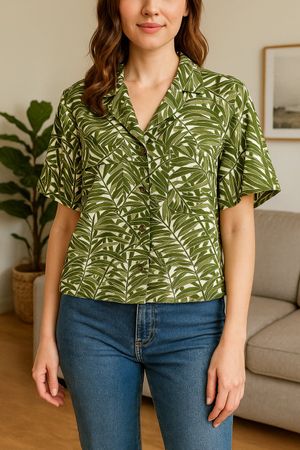 Chemisier Michael Kors vert à motif feuillage – Taille S