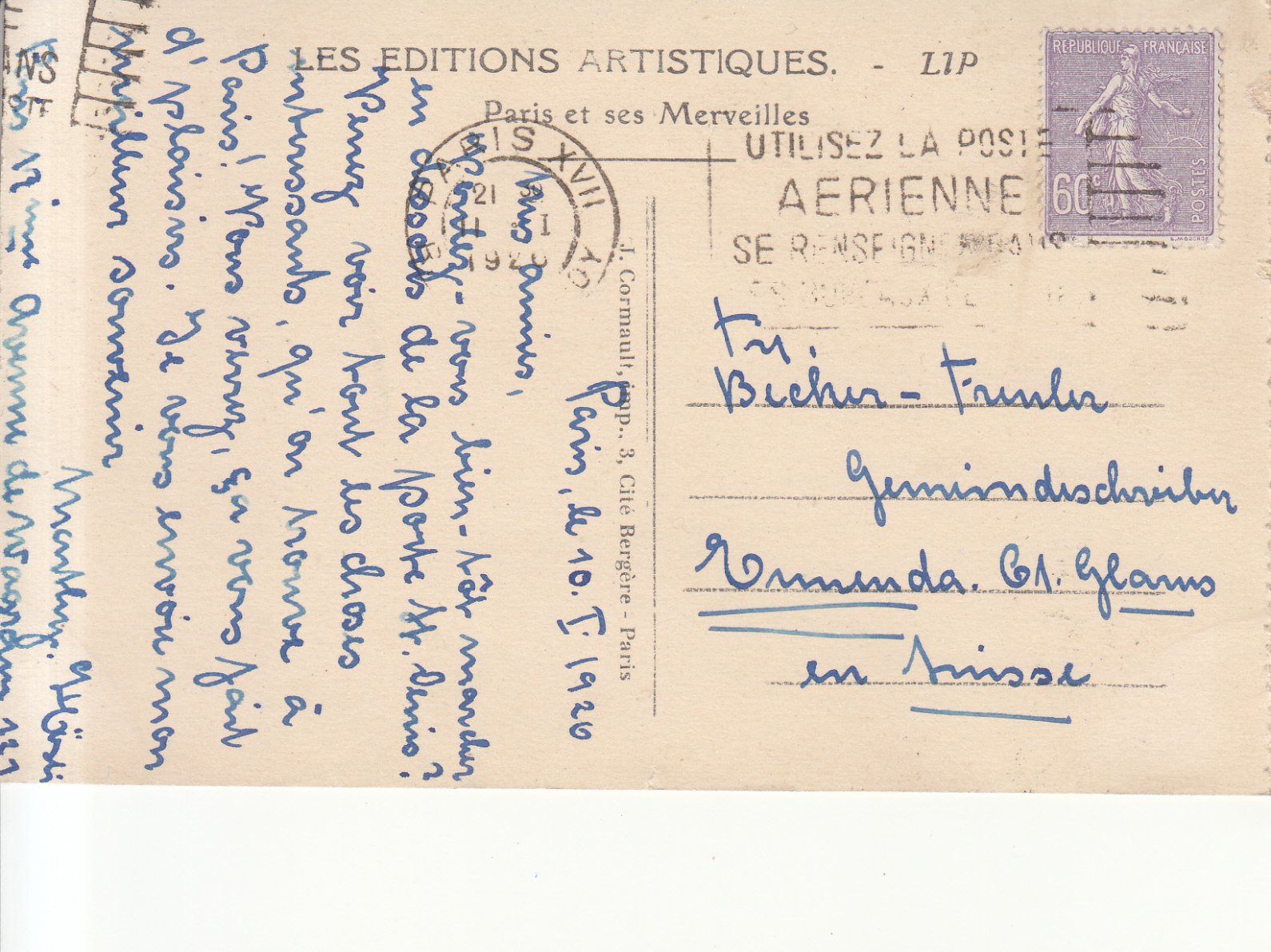 Cartoline postali: Paris 1926 – Usato da Bürglen TG venduto da StampGraf 1