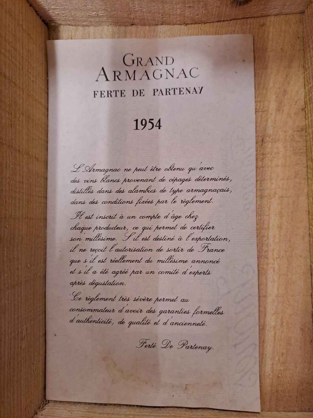 Bevande alcoliche: Grand Armagnac Ferte de Parteney 1954 – Nuovo e nell'imballaggio originale da Othmarsingen venduto da Storch08 5