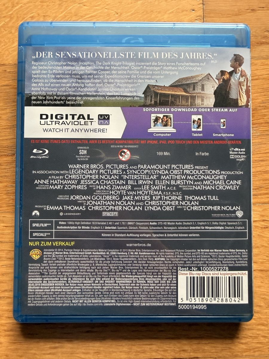 Tutti i DVDs: Interstellar (2014) Blu-ray Christopher Nolan – Usato da Kölliken venduto da nerdorado 1
