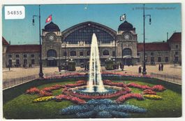 Basel - Hauptbahnhof mit Tram - Litho