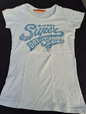 T-Shirt Superdry weiss mit blauem Aufdruck Grösse XS