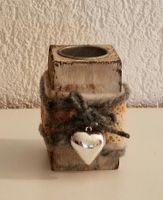 Teelichhalter Holz Deko Spitzen & silbernes Herz shabby chic