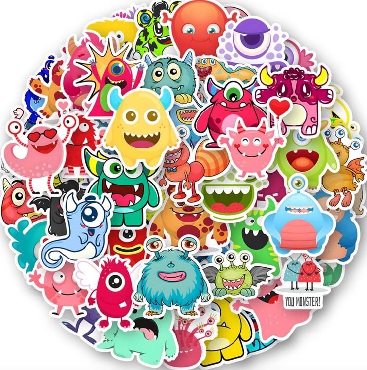 50 Stk. Sticker Aufkleber - Lustige kleine Monster (Neu und ...
