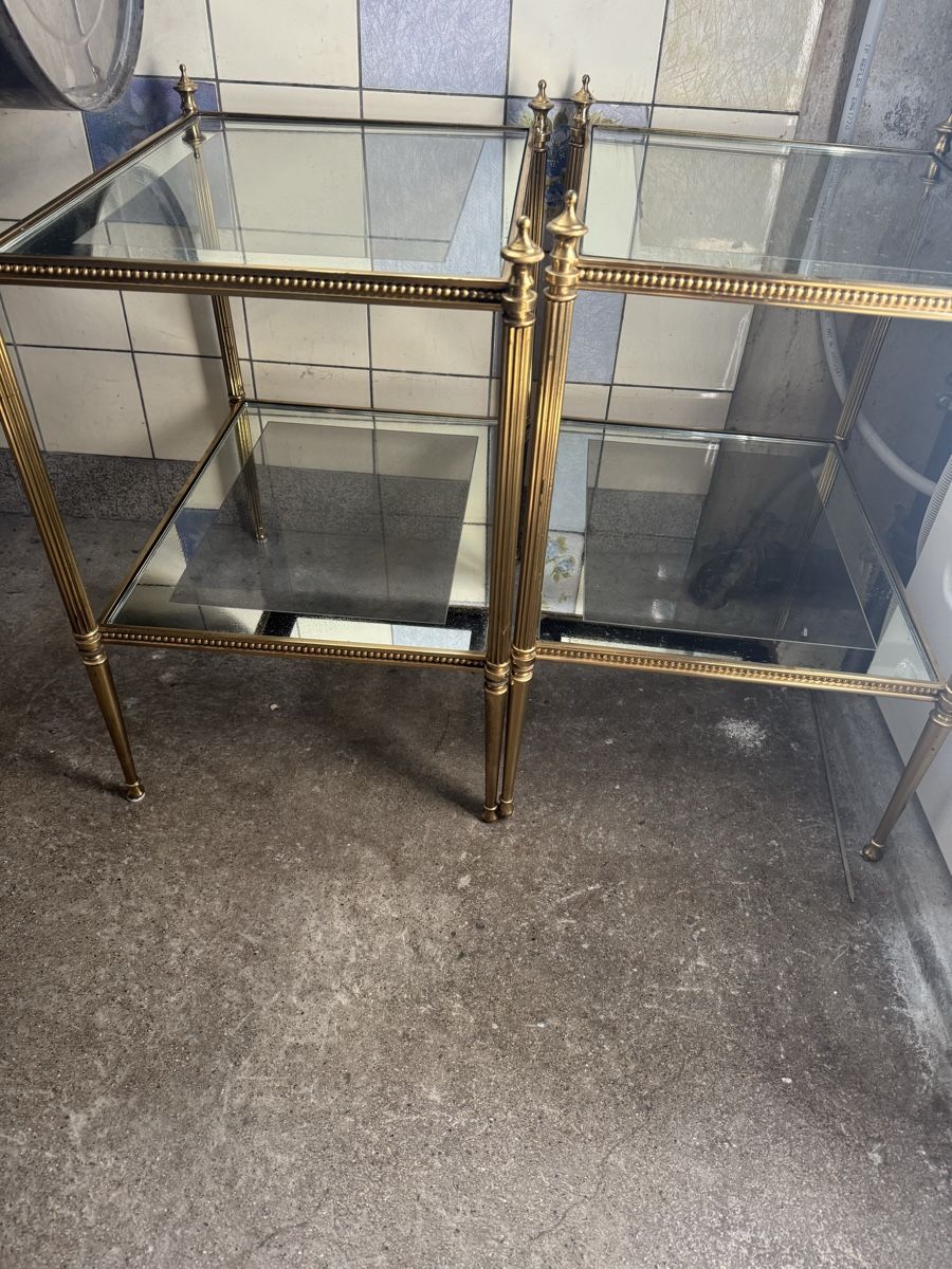Comodini: 2 Antike Beistelltisch Messing Glas Retro 60er – Usato da Zürich venduto da sophmuell 3