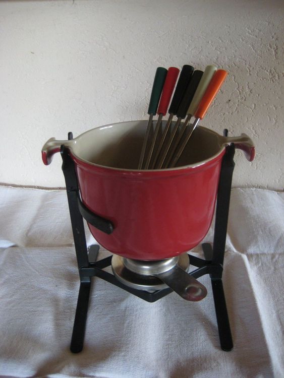 Poêlon à Fondue Le Creuset Vintage Enzo Mari - Fonte émaillée Vert Grany, Diamètre 16 Cm, Années 80