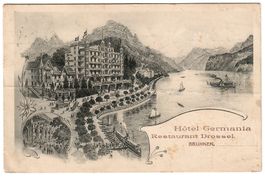 Ansichtskarte Brunnen, Hotel Germania, Restaurant Drossel