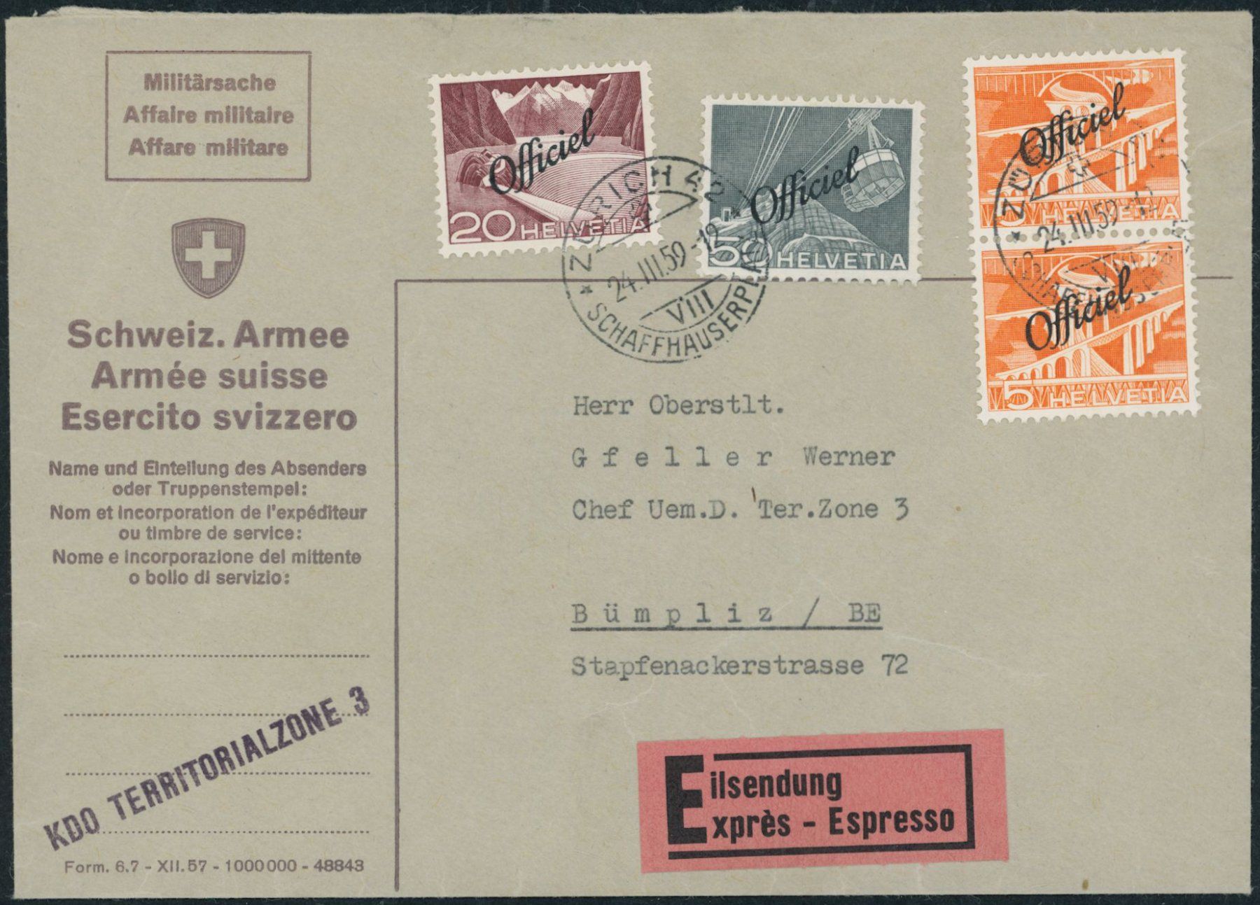 Tutti i francobolli: BVW - Bundesverwaltung - Express Brief - BFr – Usato da Schindellegi venduto da leecollect