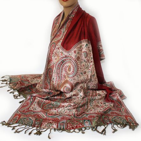 Damenschal Schal Viskose Paisley Pashmina 200x70 Rot 541
