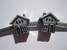 2 Grosslochperlen, Beads, Metallperle Haus 14mm