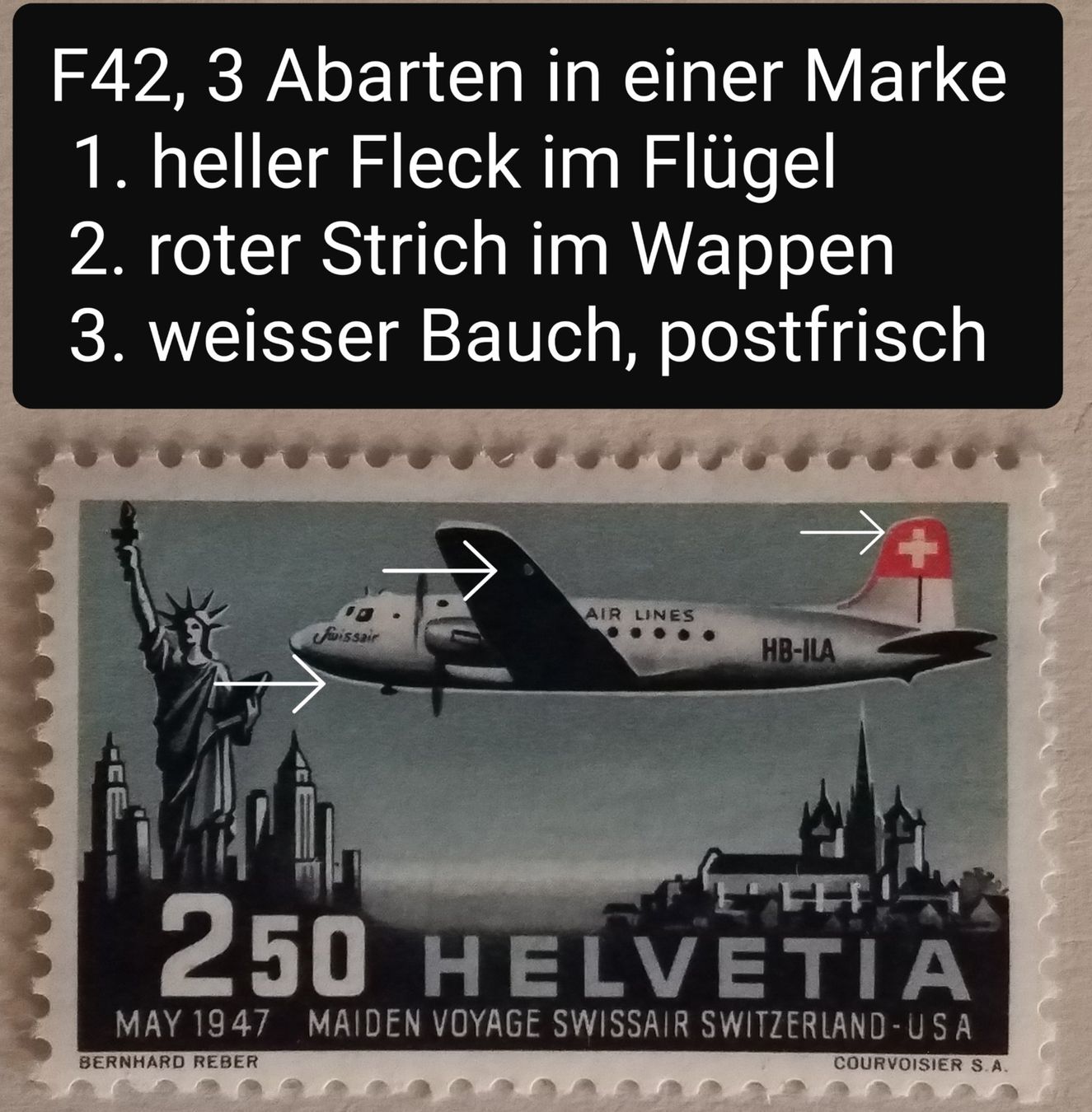 Tutti i francobolli: MA267) F42, Flugpostmarke mit 3 Abarten postfrisch LP – Nuovo (secondo la descrizione) da Baden venduto da Eggi 2