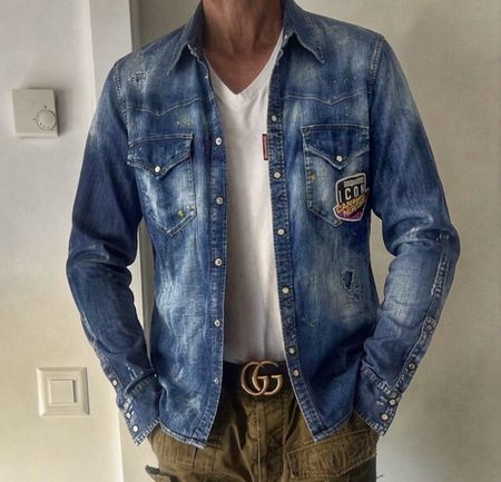 Dsquared2 camicia patch jeans uomo