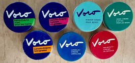 7 x kleine alte Blechdose Voro Creme Probe Verkaufsladen 3cm