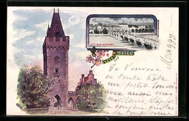 Cartoline postali: Basel, St. Albanthor, alte Rheinbrücke – Usato da Berlin venduto da bartko-reher