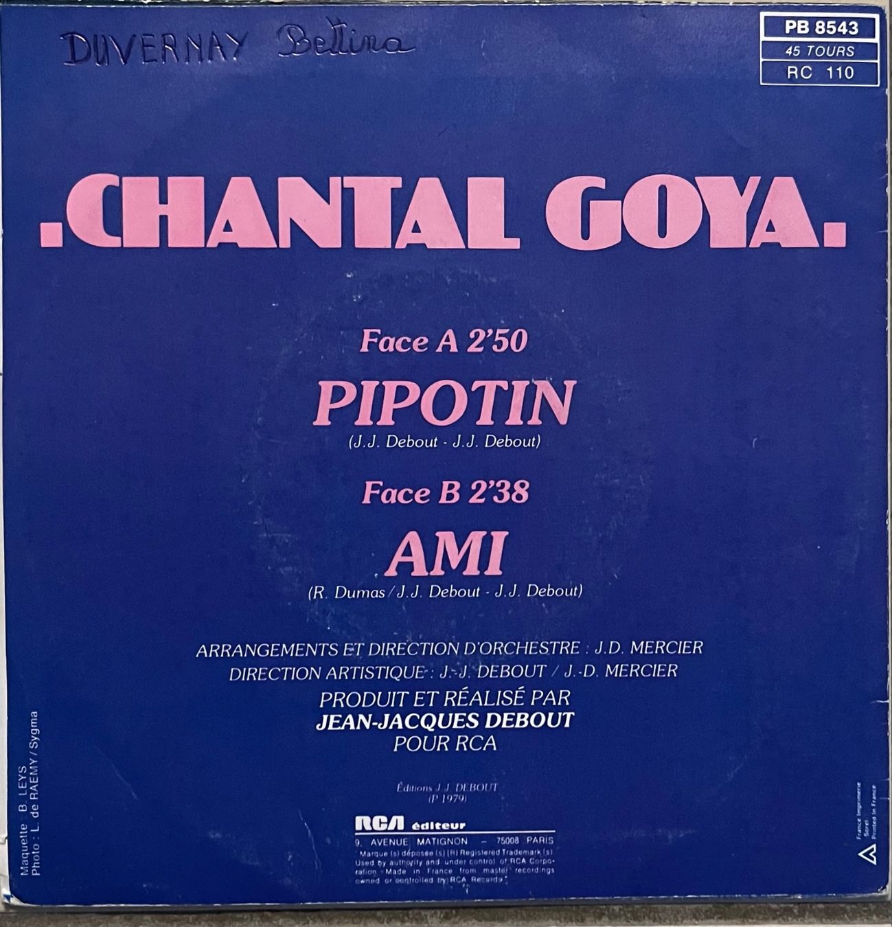 Dischi in vinile: CHANTAL GOYA - PIPOTIN / AMI – Usato da Bussigny venduto da vinyl-pas-cher 1