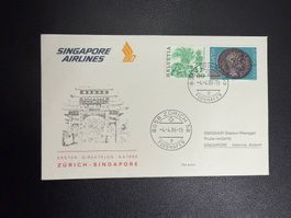 Singapore Airlines Erstflugbrief Zürich-Singapore 1986
