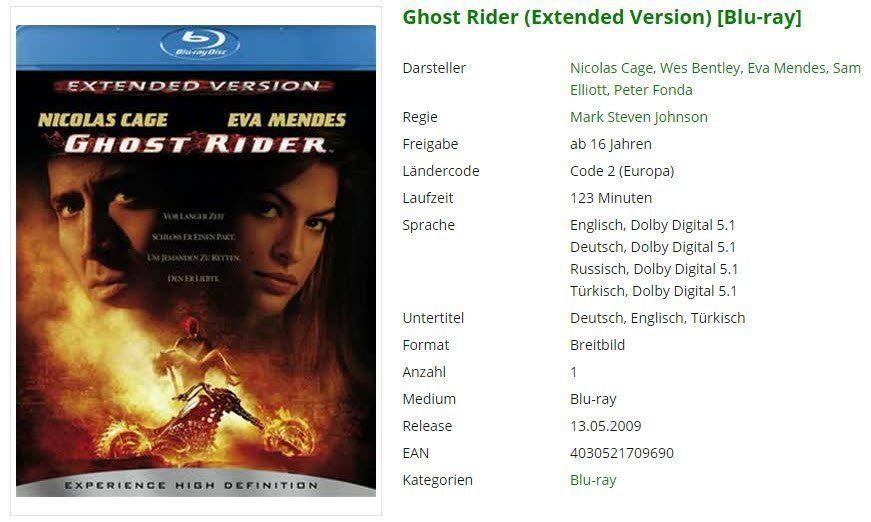 Ghost Rider (Extended Version) [Blu-ray] (Gebraucht) in Buchrain für ...