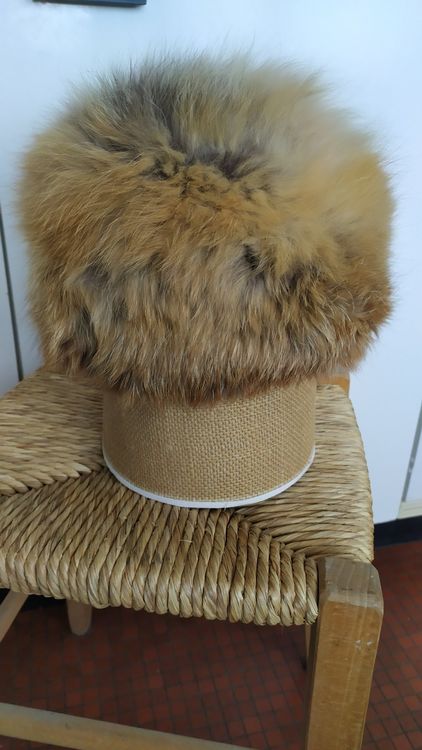 Bonnet En Fourrure Véritable De Vison Marron - Taille S, Occasion Vintage, Bon état