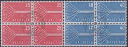 1957, Nr.332+333 Viererblöcke mit Ersttags-Stempel, K: 50.-