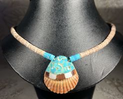 Collier Amérindien Vintage en Mosaïque et Perles Heishi