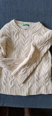 Benetton Pullover cream M cable knit 130cm