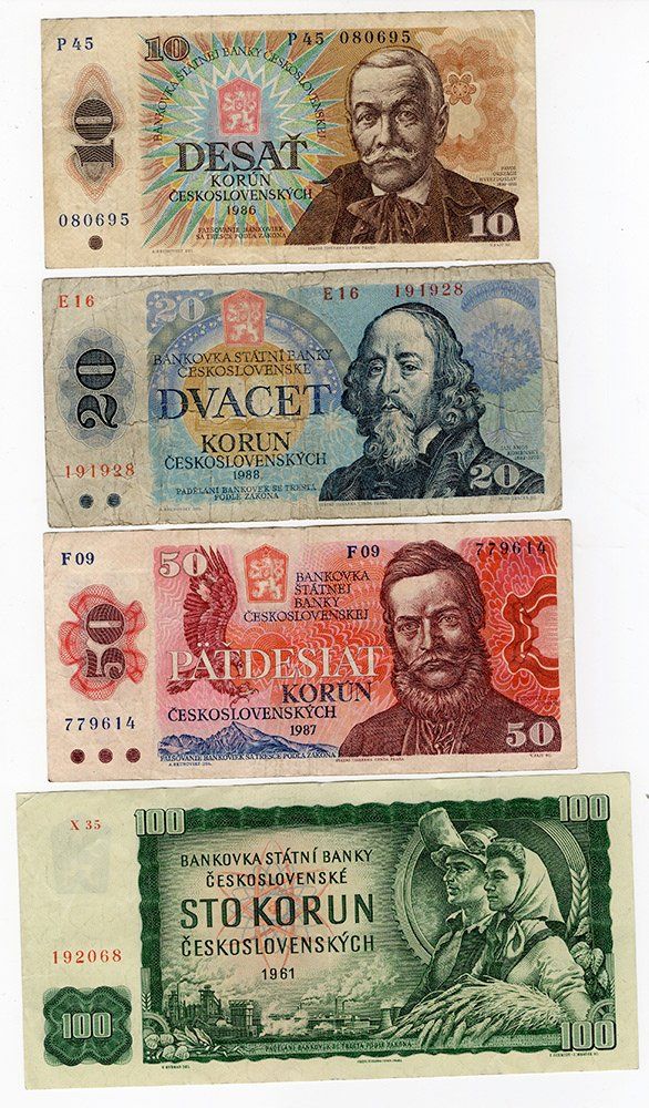 Banknoten: 4 Banknoten Tschechoslowakei, Korun, – Gebraucht aus Zürich von nasowasX