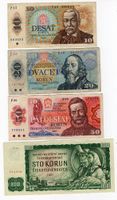 4 Banknoten Tschechoslowakei, Korun,