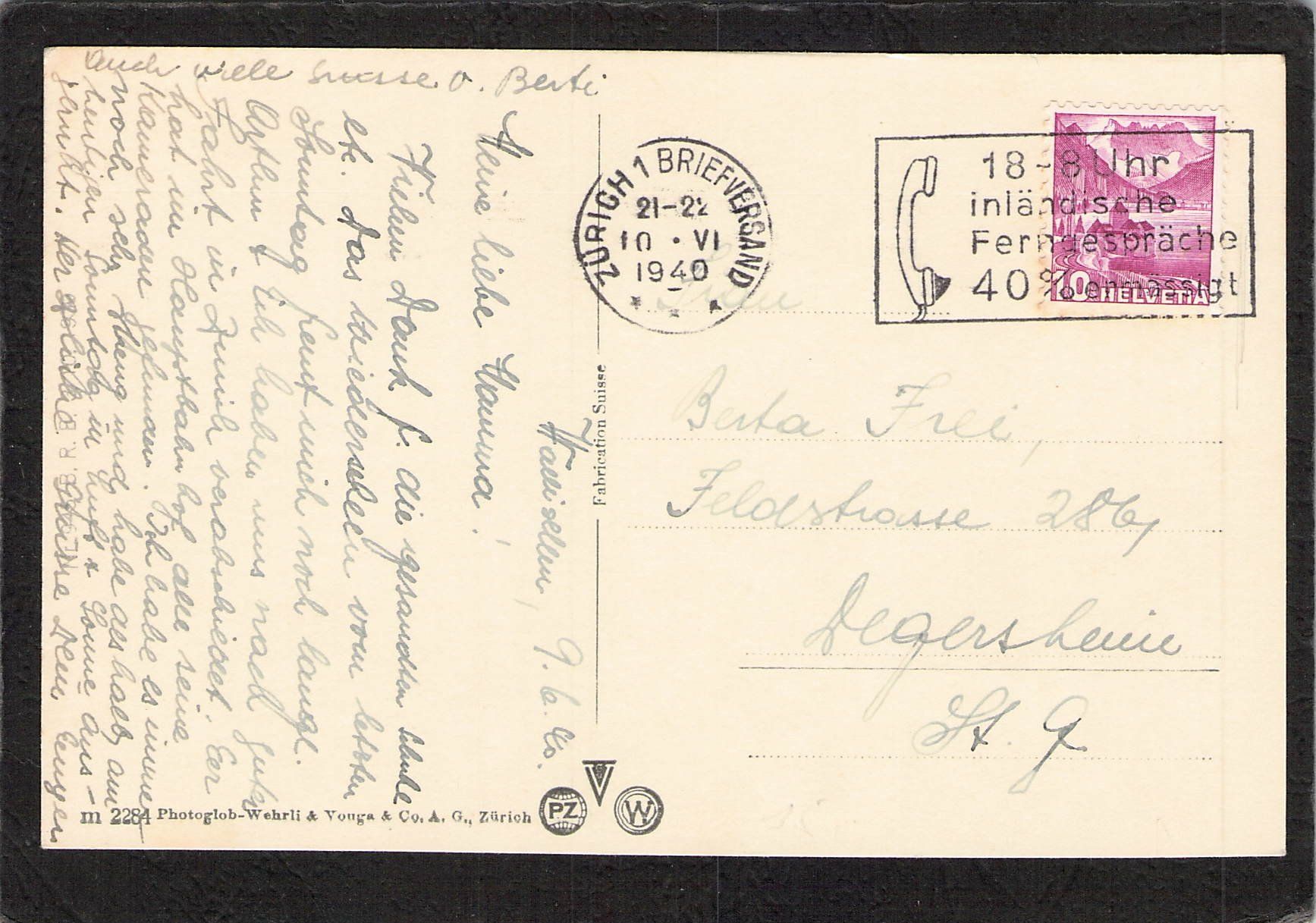 Ansichtskarten: Zürich , Paradeplatz , Tram , gel. 1940 – Gebraucht aus Reichenburg von ibiza18 1