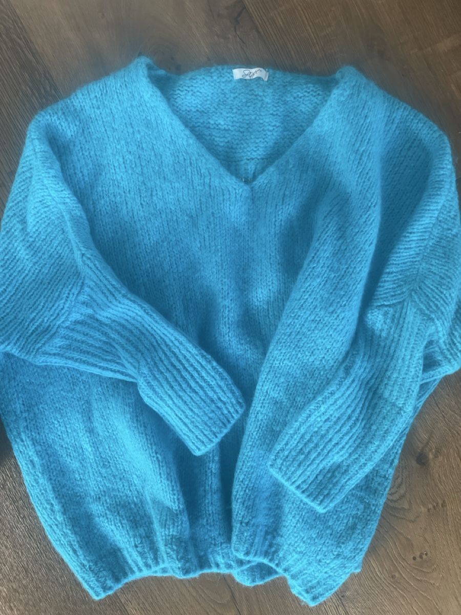 Maglioni & Felpe: Türkiser Saxx Strickpullover mit Peace Zeichen, Gr. M – Usato da Bärschwil venduto da Image-and-more 3