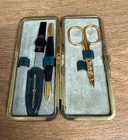 Maniküre Set Solingen Leder Etui Goldfarben
