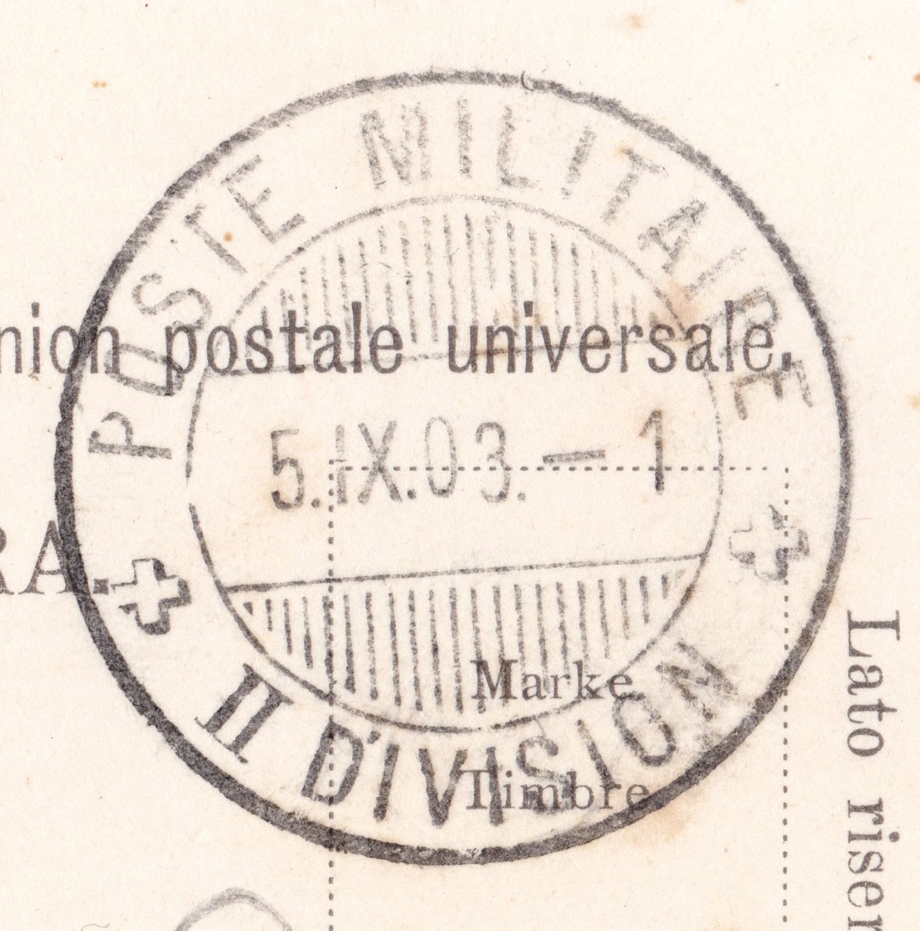 Cartoline postali: Rare: Poste Militaire II. Divison, cachet grande 1903 – Usato da Basel venduto da riobar 1