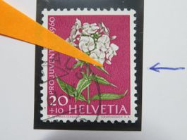 Abart Pro Juventute J185 Retouche über oberstem Blatt rechts
