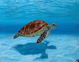 Gemälde "Schildkröte im Meer" - 40x50cm