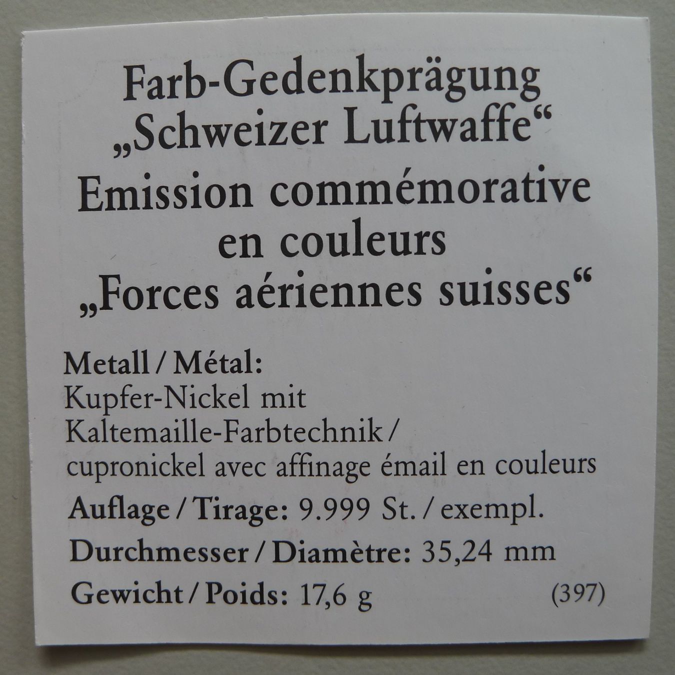 Toutes les monnaies: Farb-Gedenkprägung "Oskar Bider" – D'occasion à Sursee par Luzernerraute 2