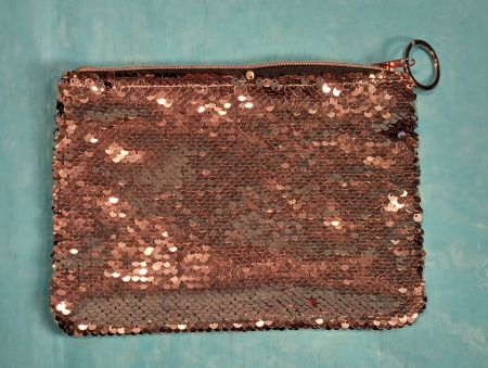 Kleine Tasche, Kunstleder, Pailletten, goldfarben, Reissver.