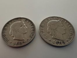 2 x  antike 20 Rp. Münzen Jg. 1884 und 1885
