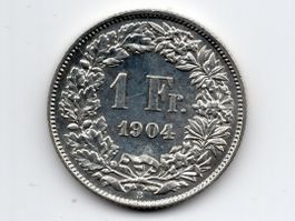 (151) Schweiz, 1 Franken 1904, Top stgl