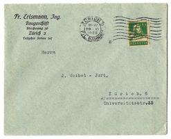1922 Firmenbrief Fr. Erismann Baugeschäft Zürich