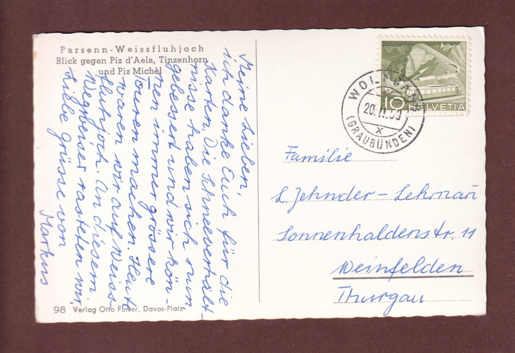 Cartoline postali: PARSENN-WEISSFLUHJOCH - 1950 – Usato da Pully venduto da nicecards-shop 1
