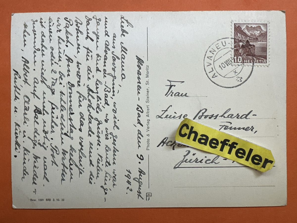 Cartoline postali: Ansichtskarte Savognin Piz d'Err 1942 – Usato da Zürich venduto da Chaeffeler 1