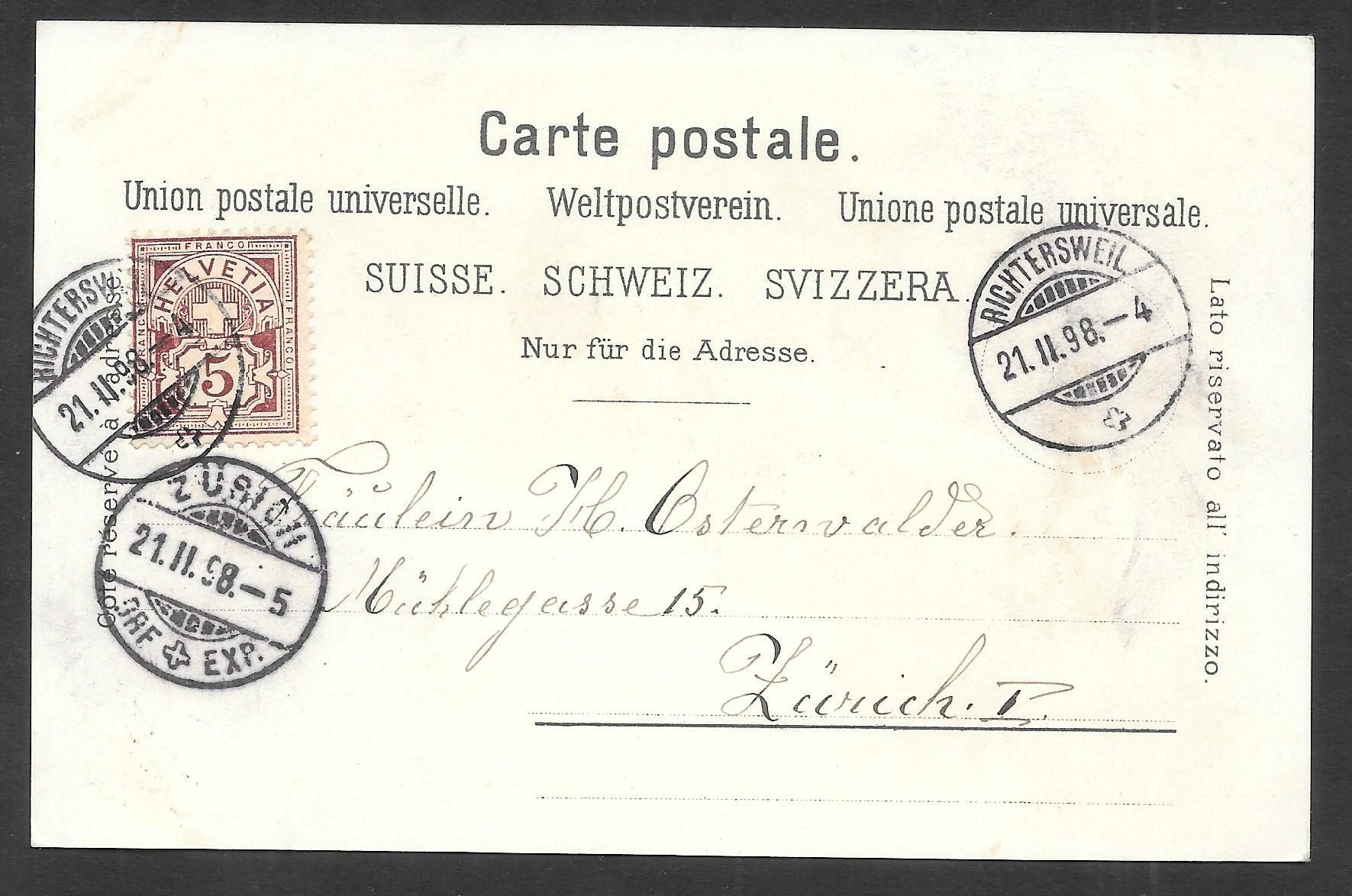 Cartoline postali: Richterswil farbige Lithografie 4 Bilder – Usato da Olten venduto da clotaldi 1